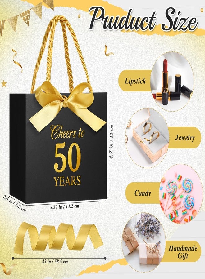 Moinchore 30 Pcs Black Gold 50 Birthday Paper Gift Bags Bulk 5.5 x 4.7 x 2.5'' Mini Cheers to 50 Years Favor Bags with Handles Bow Ribbon Wrap for Birthday Anniversary Wedding Day Party Supplies - Image 2